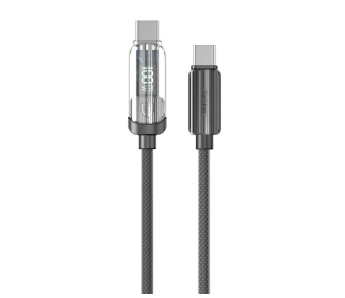 Earldom EC-189CC 1m 100W Dijital Göstergeli Type-C To Type-C Pd Hızlı Şarj Kablosu - Siyah