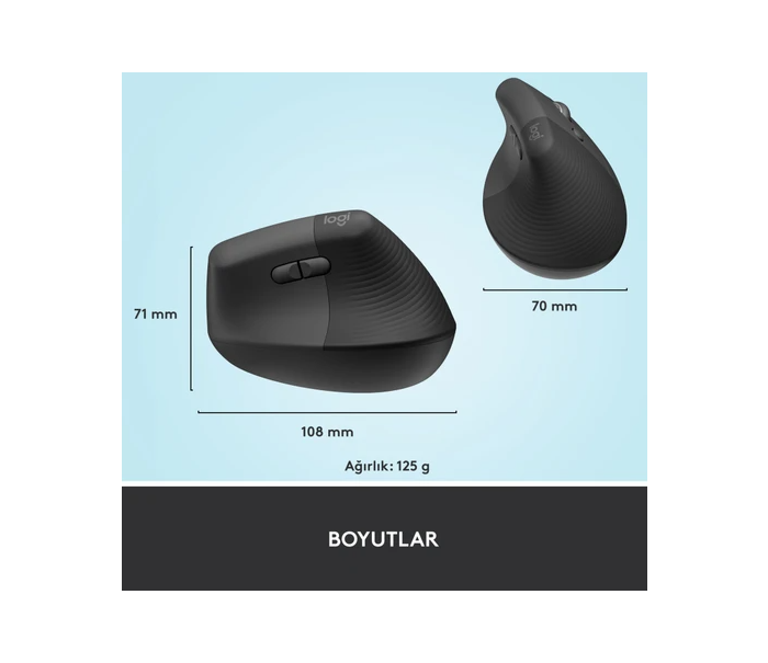 Logitech Lift Sessiz Kablosuz Ergonomik Dikey Mouse - Siyah