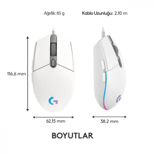 Logitech G G102 LIGHTSYNC RGB Aydınlatmalı 8.000 DPI Kablolu Oyuncu Mouse – Beyaz