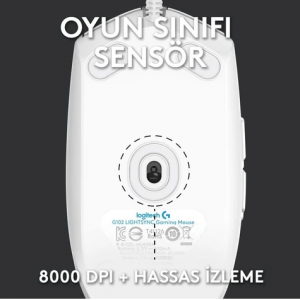 Logitech G G102 LIGHTSYNC RGB Aydınlatmalı 8.000 DPI Kablolu Oyuncu Mouse – Beyaz