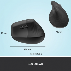 Logitech Lift Sessiz Kablosuz Ergonomik Dikey Mouse - Siyah